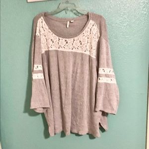 Size 22/24 Soft Grey Sweater with Lace Detail
